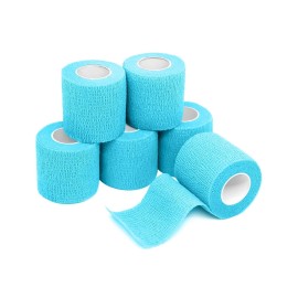 FriCARE Self Adhesive Bandage Wrap, Medical Tape in First Aid Kit, Cohesive Bandages for Wounds Sport Vet, 2 Inches X 5 Yards 6 Rolls, Cerulean Blue