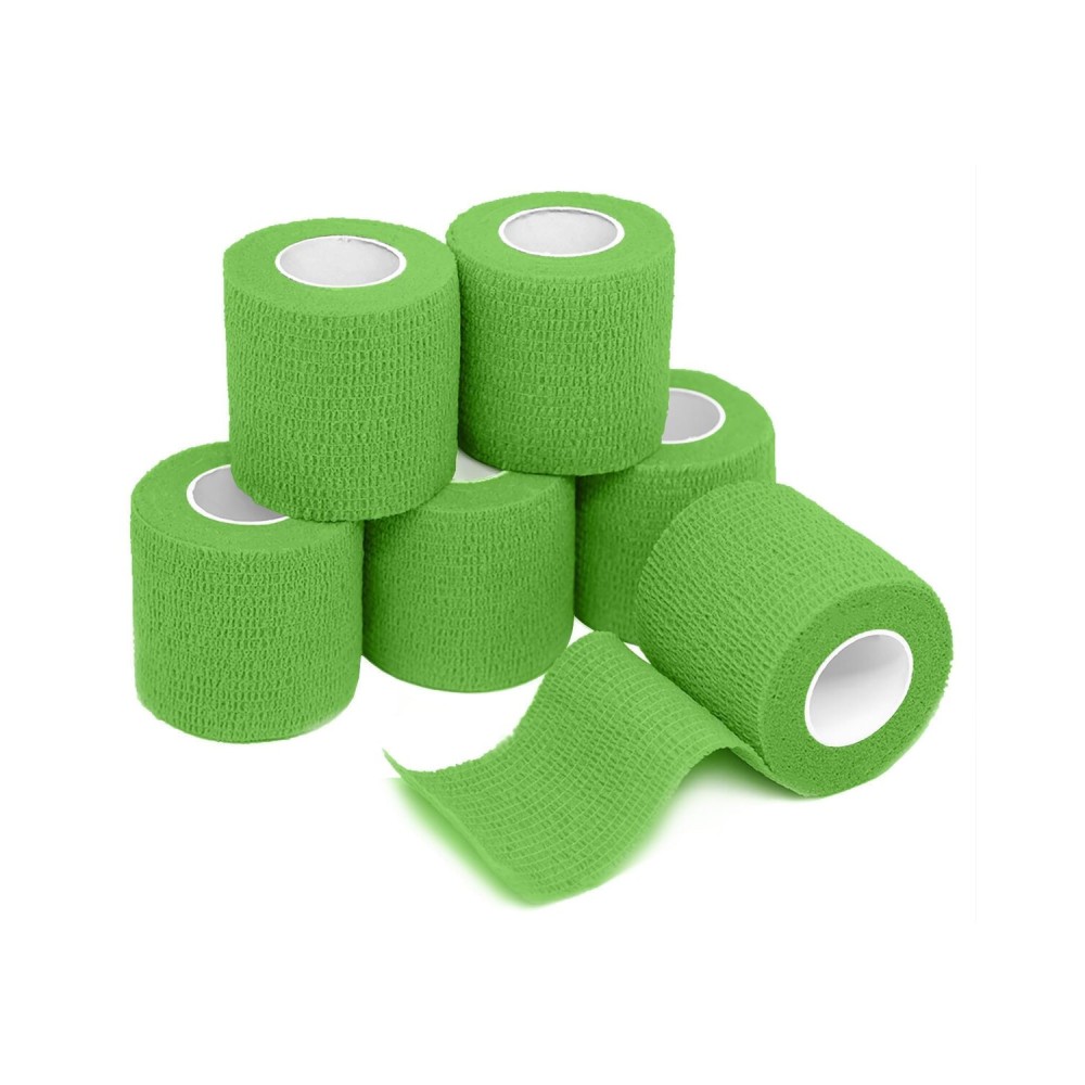 FriCARE Self Adhesive Bandage Wrap, Medical Tape in First Aid Kit, Cohesive Bandages for Wounds Sport Vet, 2 Inches X 5 Yards 6 Rolls, Emerald Green