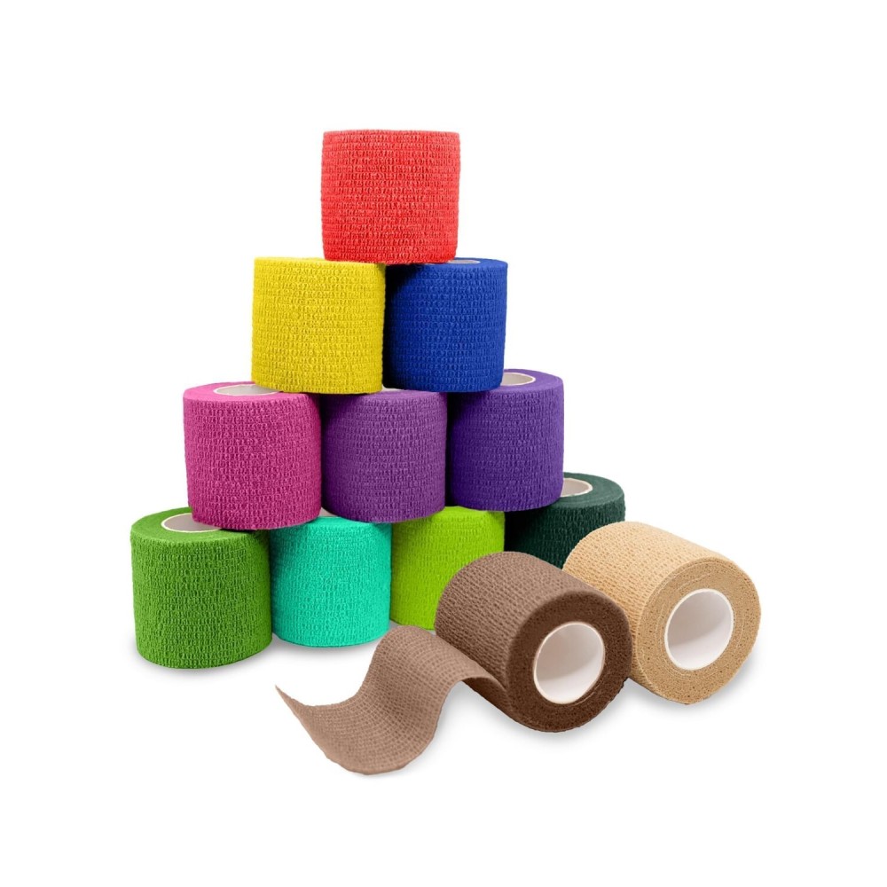 FriCARE Self Adhesive Bandage Wrap, Medical Tape in First Aid Kit, Cohesive Bandages for Wounds Sport Vet, 2 Inches X 5 Yards 12 Rolls, Palette