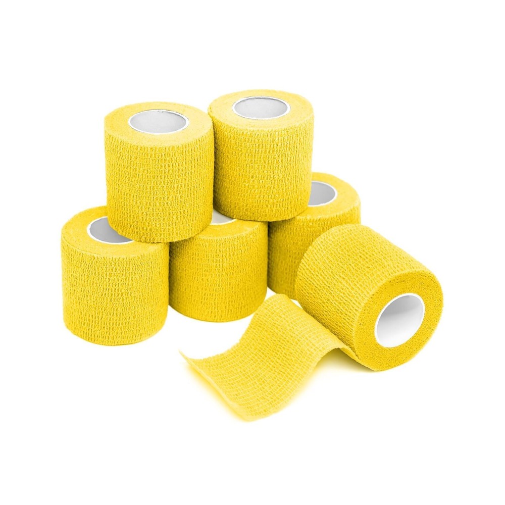 FriCARE Self Adhesive Bandage Wrap, Medical Tape in First Aid Kit, Cohesive Bandages for Wounds Sport Vet, 2 Inches X 5 Yards 6 Rolls, Yellow