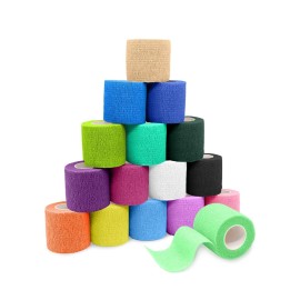 FriCARE Self Adhesive Bandage Wrap, Medical Tape in First Aid Kit, Cohesive Bandages for Wounds Sport Vet, 2 Inches X 5 Yards 16 Rolls, Glowing
