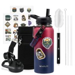 WixByti 32 oz Insulated Water Bottle with Straw (Cold for 48 Hrs), Stainless Steel Triple Wall Vacuum Sports Water Jug, Leakproof Hydro Cup Flask with Paracord Handle & Straw Spout Lids & DIY Stickers