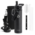 RAYMYLO Insulated Water Bottle 20 oz, Triple Wall Vacuum Stainless Steel (Cold for 48 Hrs), Leak Proof & Non-BPA, Kids Water Bottle Jug for School with Straw Spout Lids, Magic Black