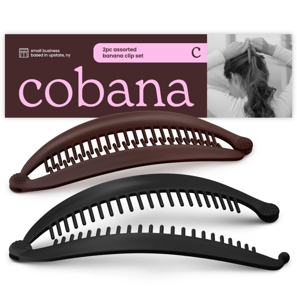 Cobana Banana Clip Hair Clips - Volumizing Hair Claw Clips & Hair Styling Accessories for Thick & Thin Hair - Large 6\'\' Set of 2 (Black and Brown)