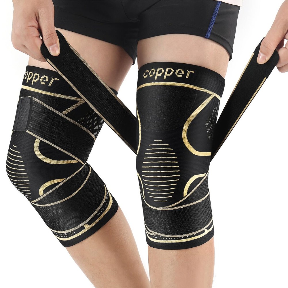 Copper Knee Braces with Strap for Knee Pain Women and Men(2 Pack), Knee Compression Sleeve for Arthritis, ACL, Meniscus Tear, Joint Pain Relief, Knee Support for Working, Running, Weightlifting(3XL)