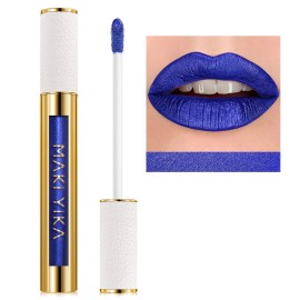 MAKI YIKA Blue Lipstick for Women Metallic Lipsticks Glitter Long Lasting Lipstick No Smudge No Transfer Liquid Pink Lip Gloss (BR015 Blue Storm)