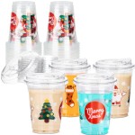 Aatriet 16 oz Christmas Cups Plastic Coffee Cups with Lids, Christmas Cup Disposable 25 Sets, Xmas holiday Party Supply for Iced Coffee & Drinks, To Go Cups