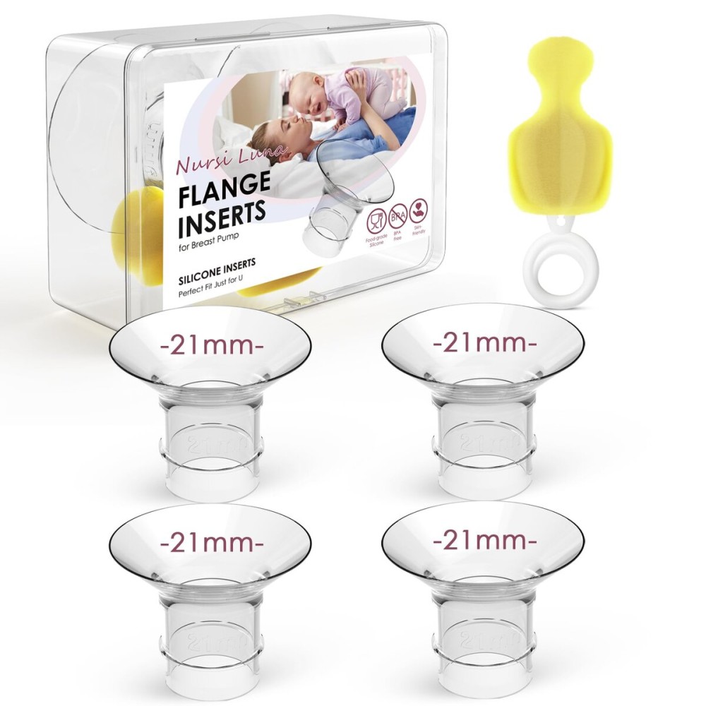 Nursi Luna Flange Insert 15mm 4PCS for 24mm Flange/Shield, Flange Sizing Kit Silicone Flange Insert with Storage Box, Cleaning Brush, Breastfeeding Essentials Kit for Moms