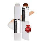 ELROEL Blanc Cover Cream Stick V White - Korean Color-Changing Foundation Stick with Volufiline - Medium to Full Coverage Dewy Finish Base Makeup - Dual-Ended with Detachable Brush (203 Medium)