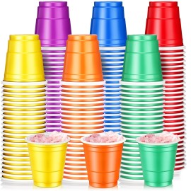 Roshtia 100 Pack 2 oz Christmas Plastic Shot Cups, Mini Disposable Shot Glasses 2 oz Party Cups for Wedding Christmas Winter Party, Beer Taste Serving, Snacks(Rainbow Colors)