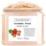Geranium + Pecan Body & Foot Scrub 10 oz - a refreshing exfoliating experience, leaving your skin feeling smooth, soft, and revitalized - The best stocking stuffer.