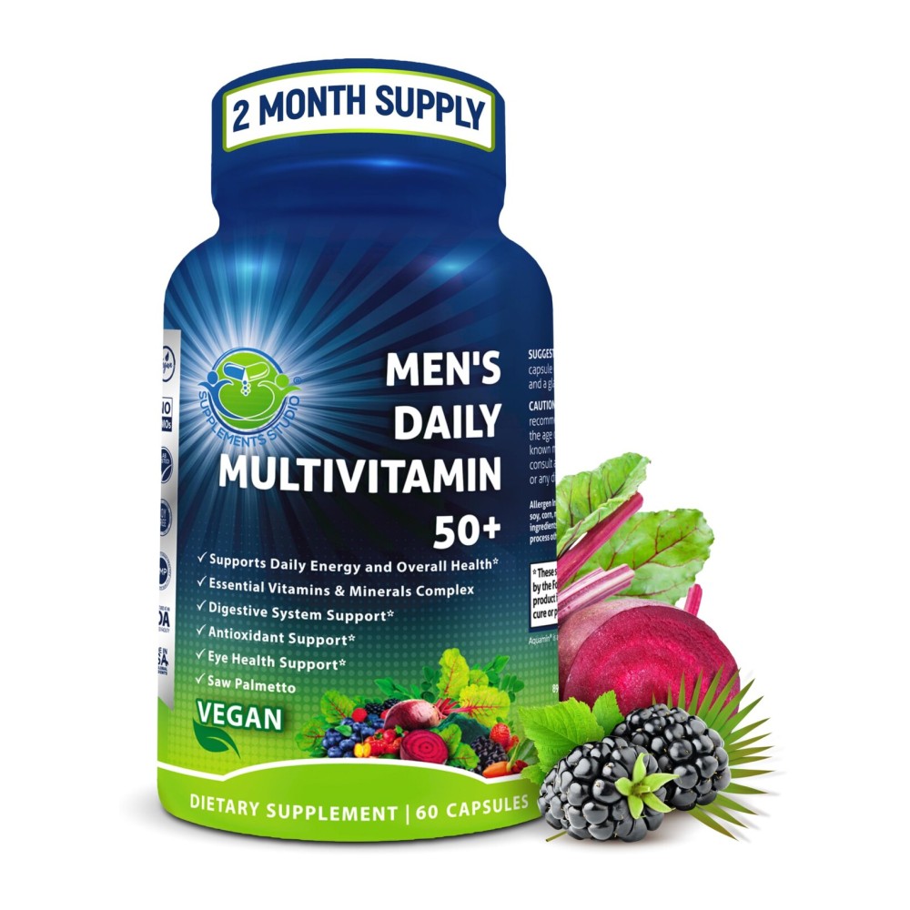 Men\'s Daily Multivitamin 50 Plus - Vegan Methylated Multivitamin for Men 50 and Over - Saw Palmetto, Biotin, Organic Superfoods, Lutein - Eye, Energy, Gut, Health Support - Easy to Swallow Capsules