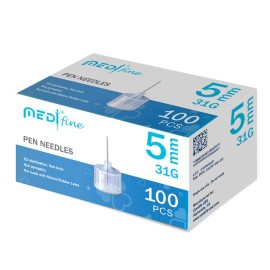 Medt - Fine Insulin Pen Needles (31G 5mm), Diabetic Needles for Insulin Injections, Ultra Fine Compatible with Most Diabetes Pens, Gamma Sterilized - 100 Ct, Pack of 1
