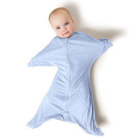 SleepingBaby Zipadee-Zip Transition Swaddle - Cozy Baby Swaddling Blanket with Zipper Convenience - Roomy Wearable Blanket for Easy Diaper Changes - 6-12 Month - Baseline Blue Heather