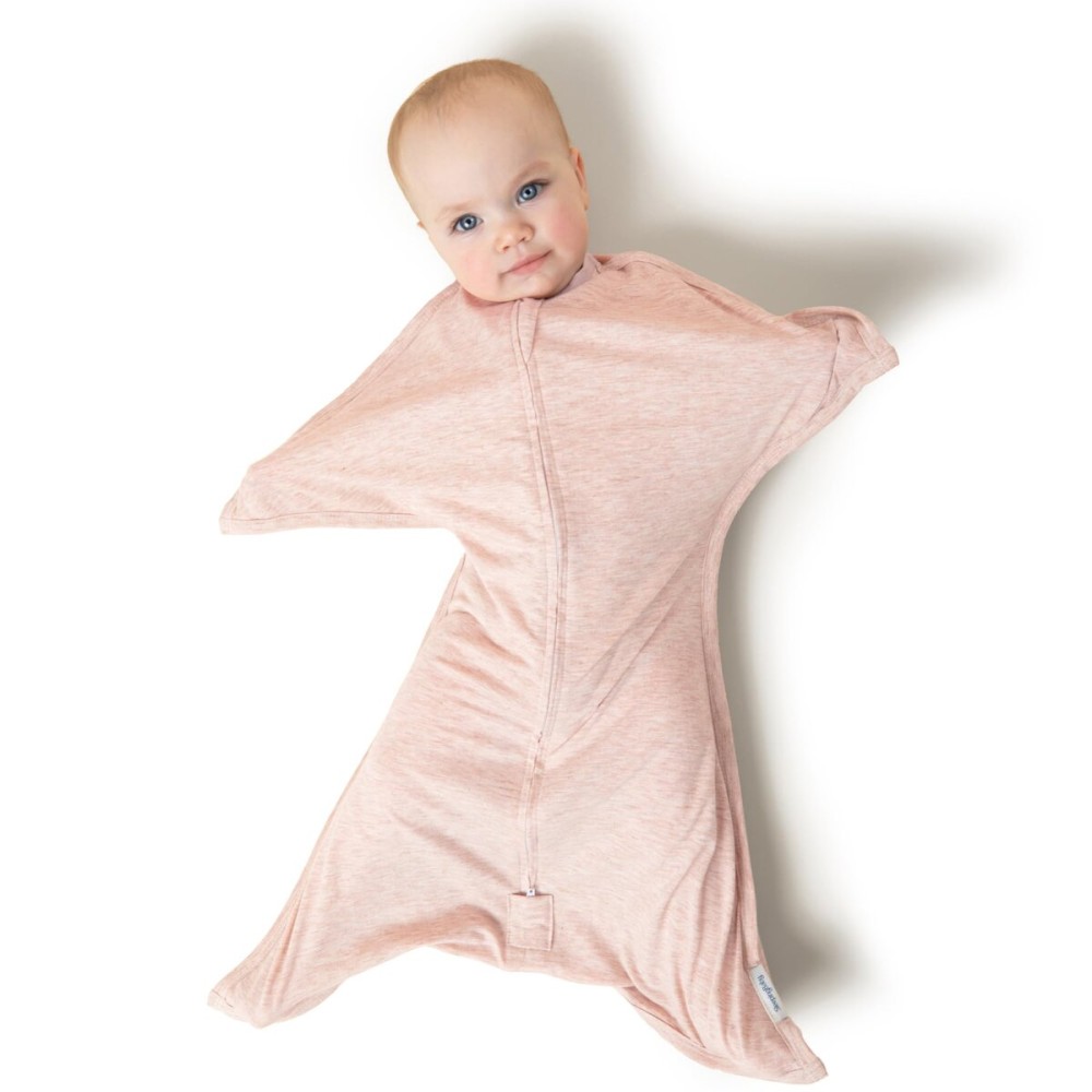 SleepingBaby Zipadee-Zip Transition Swaddle - Cozy Baby Swaddling Blanket with Zipper Convenience - Roomy Wearable Blanket for Easy Diaper Changes - 6-12 Month - Ballet Pink Heather