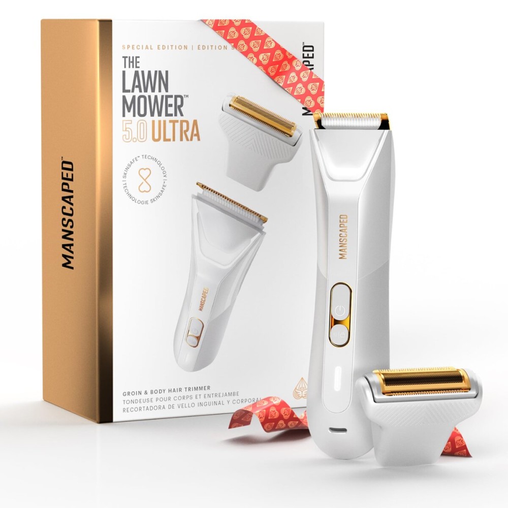 MANSCAPED The Lawn Mower 5.0 Ultra Men\'s & Women\'s Groin & Body Hair Trimmer - Dual-Head SkinSafe Trimmer & Foil Blades, Waterproof Wet/Dry Groomer, USB-C Rechargeable with Travel Case, White