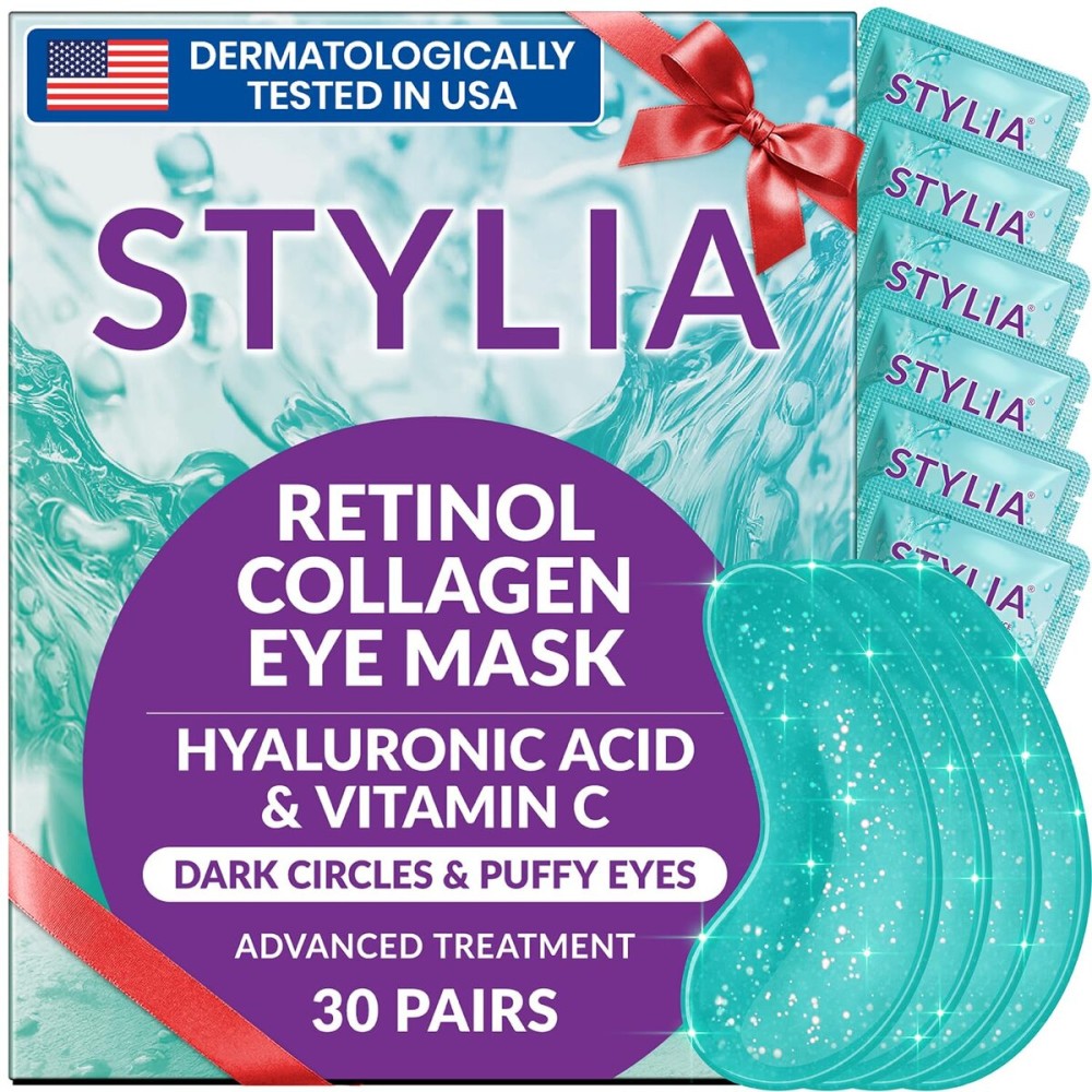 Stylia Under Eye Patches for Puffy Eyes and Dark Circles (30 Pairs) - Marine Collagen Under Eye Mask with Retinol, Vitamin C, Hyaluronic Acid, Pearl Extract - Eye Masks for Dark Circles and Puffiness