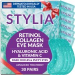 Stylia Under Eye Patches for Puffy Eyes and Dark Circles (30 Pairs) - Marine Collagen Under Eye Mask with Retinol, Vitamin C, Hyaluronic Acid, Pearl Extract - Eye Masks for Dark Circles and Puffiness