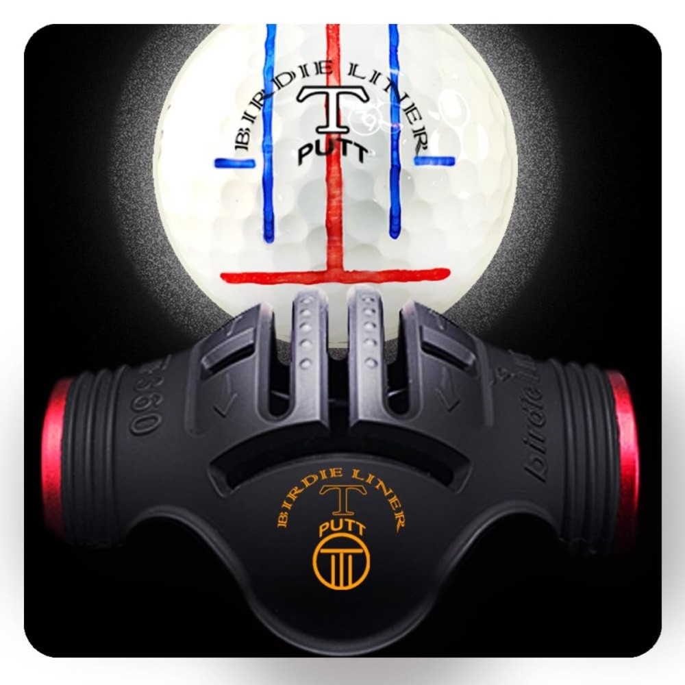 Birdie Liner T-putt Golf Ball Marker Alignment Tool - Triple-Line Golf Stencil with 3-Color Pens and Gift Box - Patent Pending
