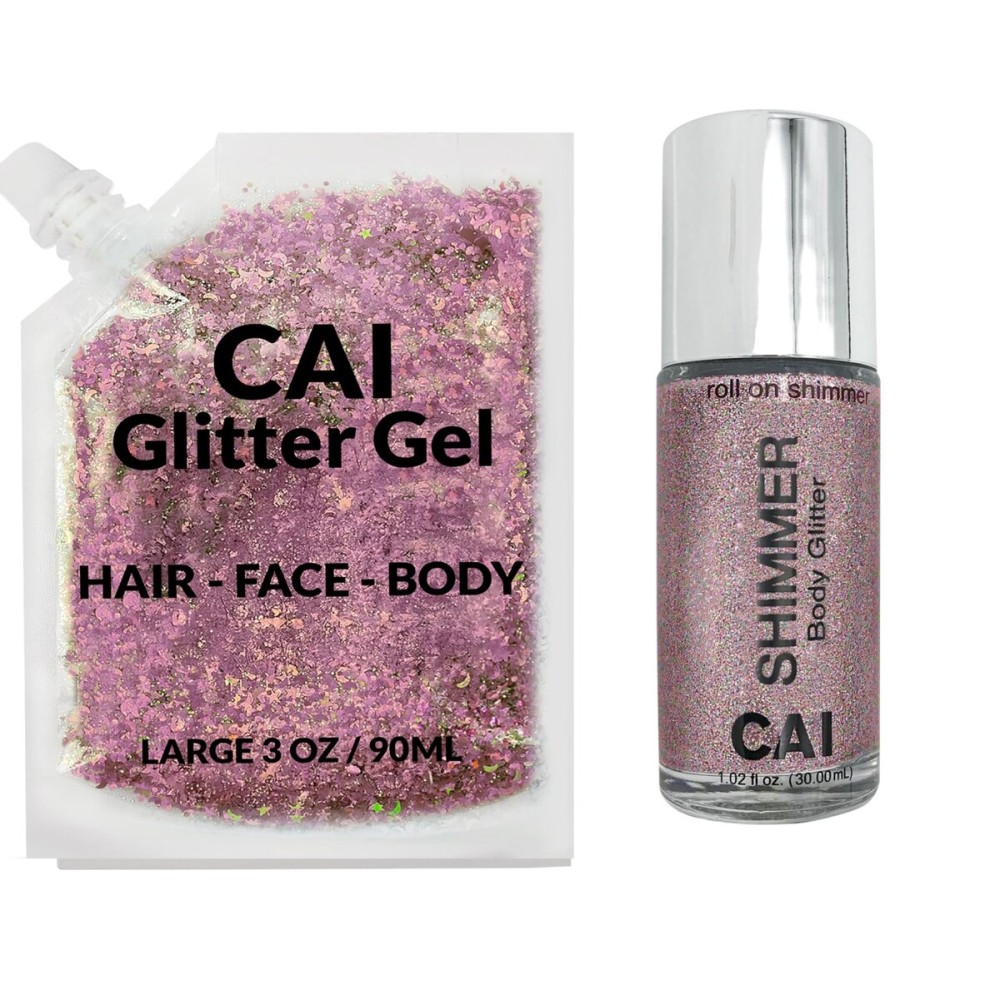 Face, Body & Hair Glitter Gel - Halloween Glitter for Kids and Women - 3 Oz Cosmetic-Grade Gel w/Moon & Stars for Festivals & Halloween Party, Easy Apply & Wash Off - Rose/Stardust Pink 2Pack