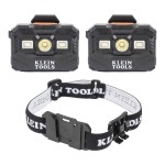 KLEIN TOOLS 80174 (2) Rechargeable LED Headlamps with Headlamp Bracket and Fabric Strap, 300 Lumen All-Day Runtime, for Klein Hard Hats, 3-Piece