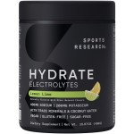 Sports Research Hydrate Electrolytes Powder - Sugar-Free & Naturally Flavored with Vitamins, Minerals, and Coconut Water - Supports Hydration - Lemon Lime - 90 Servings