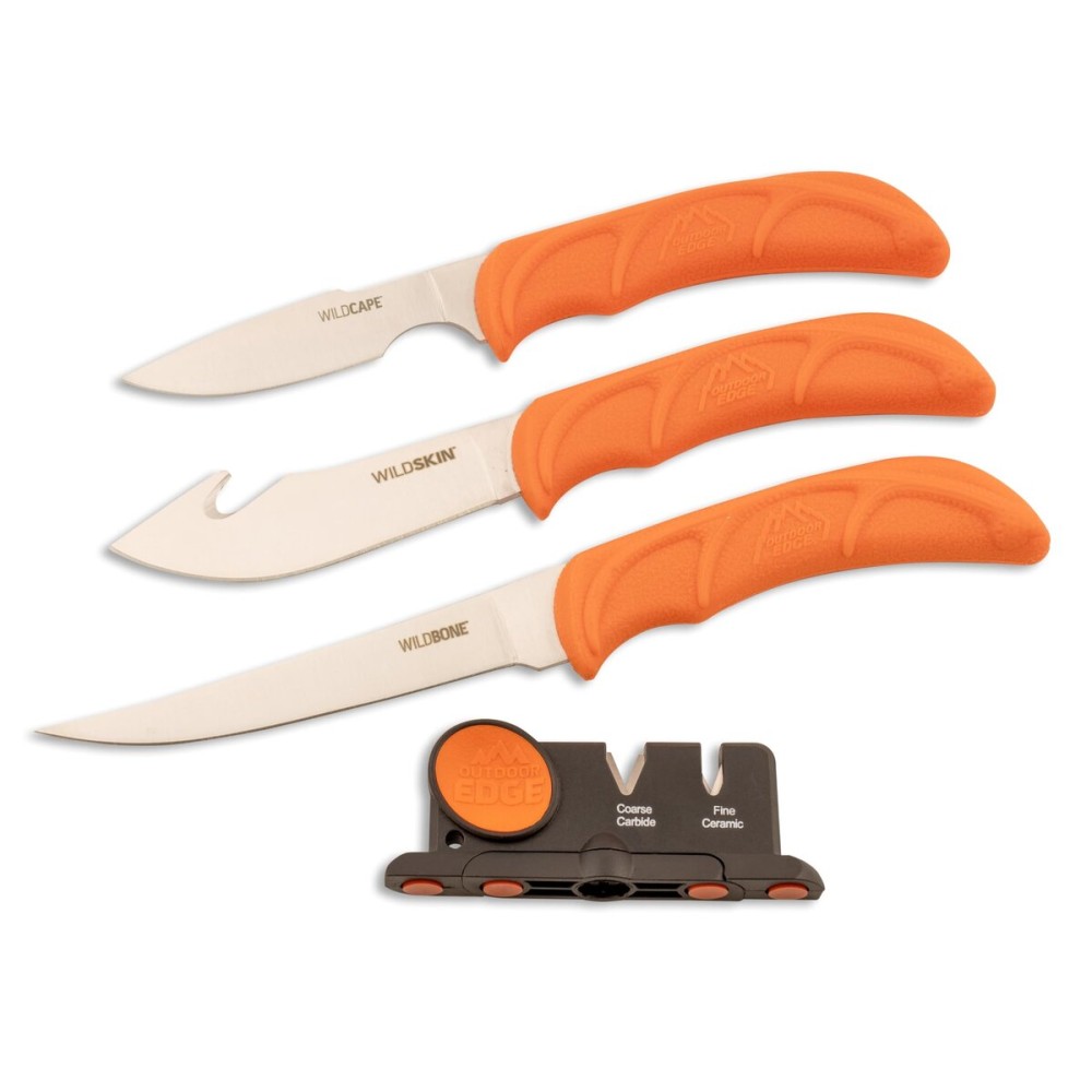 OUTDOOR EDGE Wild Roll Pack - 5-Piece Hunting Kit & Game Processing Set - Includes Gut Hook Skinning Knife, Caping Knife, Boning Blade & Two Stage Sharpener