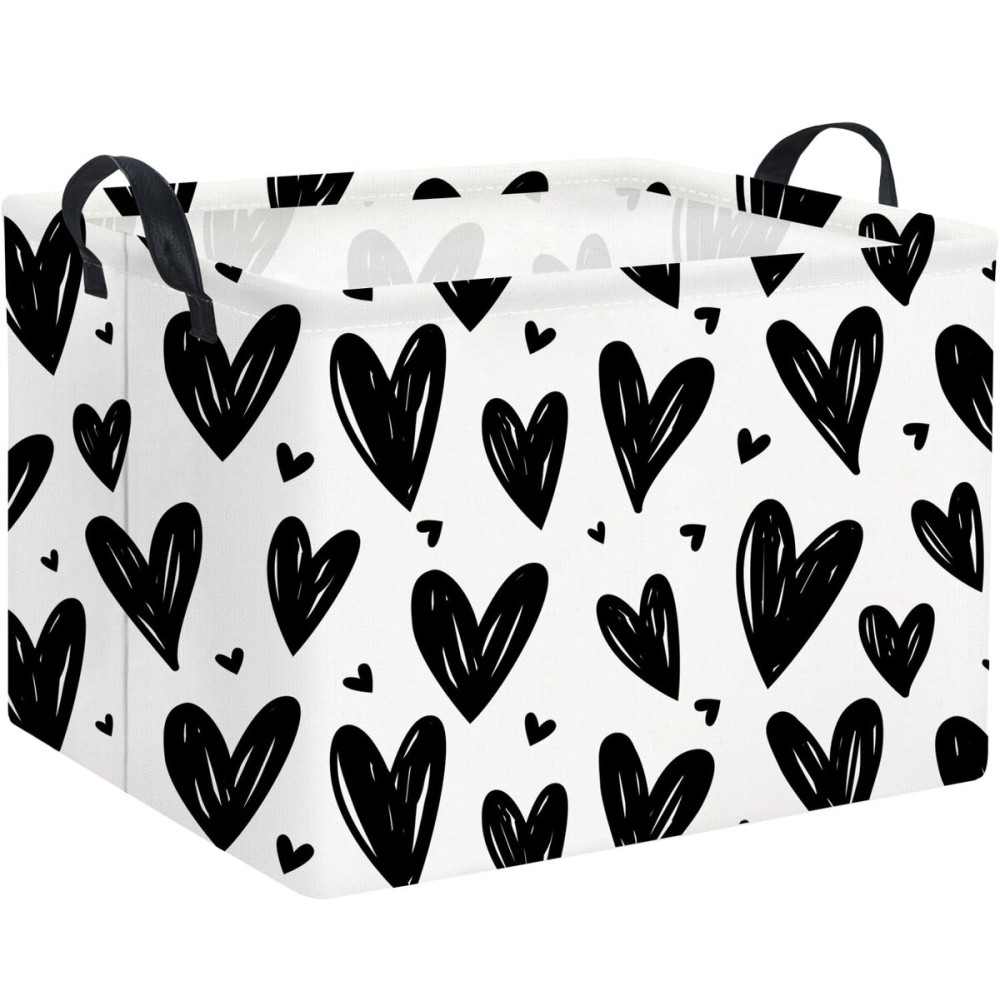 HIYAGON Rectangular Gift Basket Kids Baby Storage Bin Toy Organizer Box for Girls Love Room Decor(Black Light Heart)