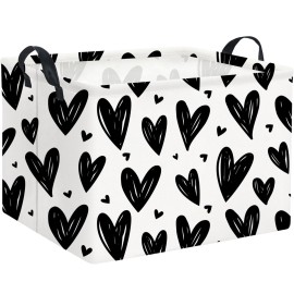 HIYAGON Rectangular Gift Basket Kids Baby Storage Bin Toy Organizer Box for Girls Love Room Decor(Black Light Heart)