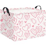 HIYAGON Rectangular Pink Basket Kids Baby Storage Bin Toy Basket Organizer Box for Girls Love Room Decor(Pink Striped Heart)