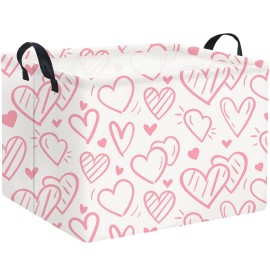 HIYAGON Rectangular Pink Basket Kids Baby Storage Bin Toy Basket Organizer Box for Girls Love Room Decor(Pink Striped Heart)