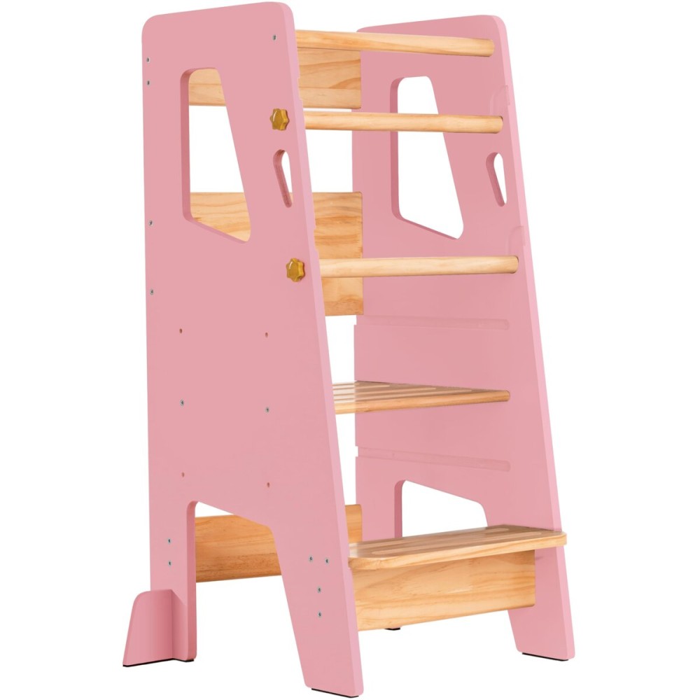 OCODILE Toddler Standing Tower - Adjustable Height Toddler Kitchen Stool Helper - Ideal Kids Kitchen Step Stool for Learning New Skills - Updated Design with Safety Feet - Pink