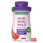 Natures Bounty Optimal Solutions Advanced Hair, Skin and Nails Pectin Gummies, 2x Biotin Per Serving, No Stick Gummy, Vegetarian Formula, Strawberry Flavor, 200 ct, 100 Total Servings