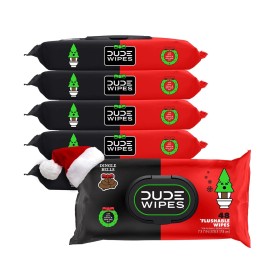 DUDE Wipes - Flushable Wipes Stocking Stuffers - 6 Pack, 288 Count - Dingle Bells - Extra Large with Crisp Pine, Balsam, and Other Jolly Scents