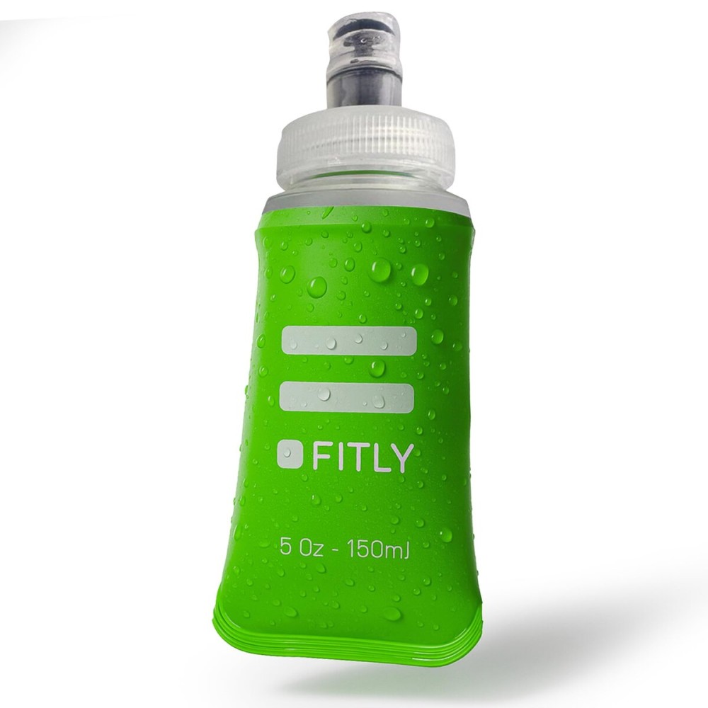 FITLY Soft Flask - 5 oz (150 ml) - Shrink As You Drink Pocket Soft Water Bottle for Hydration Pack/Running Vest - Folding Water Bottle for Running, Hiking, Cycling - Ski Water Bottles - Green