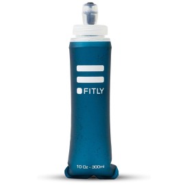 FITLY Soft Flask - 10 oz (300 ml) - Shrink As You Drink Pocket Soft Water Bottle for Hydration Pack/Running Vest - Folding Water Bottle for Running, Hiking, Cycling - Ski Water Bottles - Petrol Blue