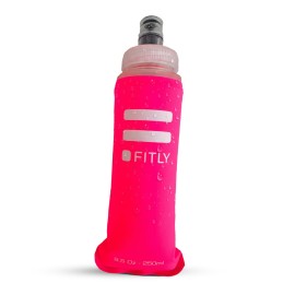 FITLY Soft Flask - 8.5 oz (250 ml) - Shrink As You Drink Pocket Soft Water Bottle for Hydration Pack/Running Vest - Folding Water Bottle for Running, Hiking, Cycling - Ski Water Bottles - Pink