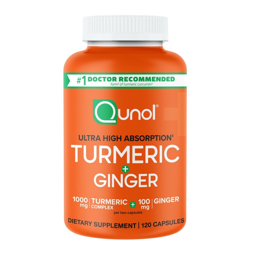 Qunol Turmeric and Ginger Capsules, 1000mg Turmeric Supplement, Ultra High Absorption to Support Joint Health, 1 Doctor Recommended Form of Turmeric Curcumin, 120 Count (Pack of 1)