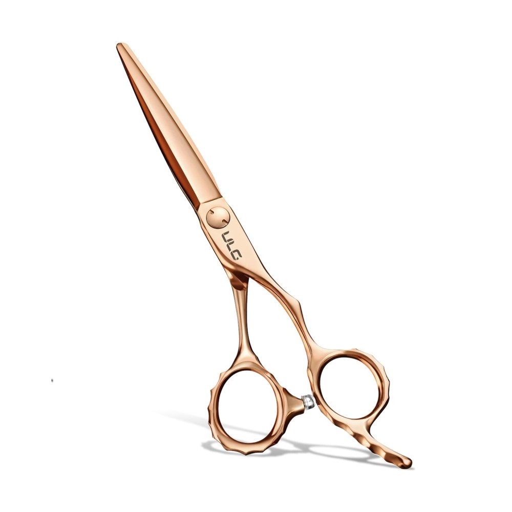 ULG Professional Hair Cutting Scissors with Luxury 18K Rose Gold Finish 6.5 Barber Scissors 440C Japanese Stainless Steel Hand-Honed Razor Sharp Blades Offset Handles Tension Adjustable, Right-Handed