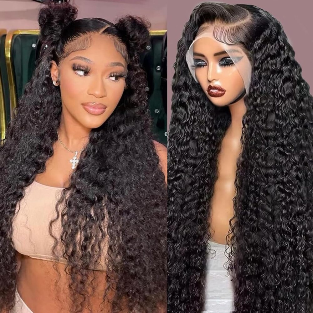 abbildung 30inch Highlight Ombre Lace Front Wig Human Hair 13x6 HD Honey Blonde 4/27 Deep Wave Lace Frontal Wigs Glueless Wigs Human Hair Pre Plucked with (Black, 26 Inch Black, deep wave)