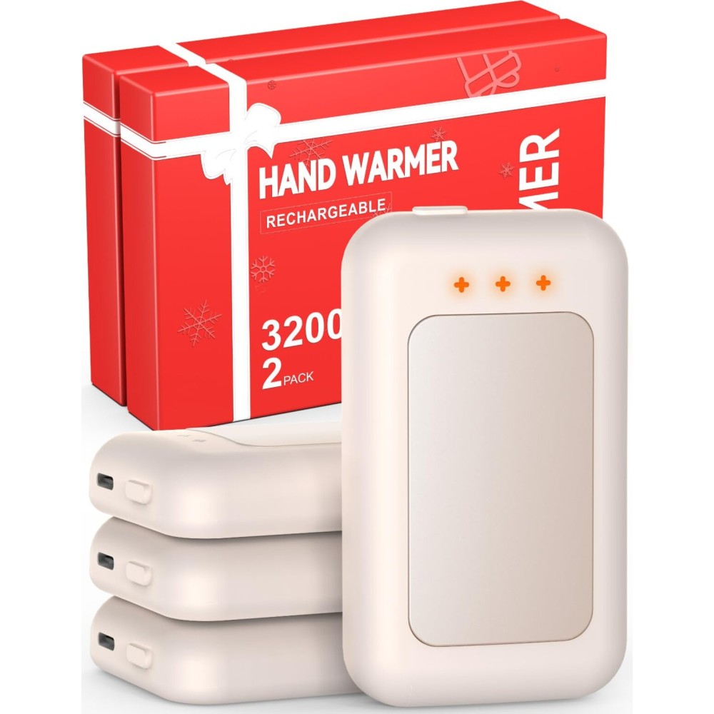 Jerritte Electric Hand Warmers Rechargeable 4 Pack, Rechargeable Hand Warmer, 16 Hrs Portable Hand Warmer for Outdoor Camping Hunting Golf Accessories, Gifts for Women Men Ivory