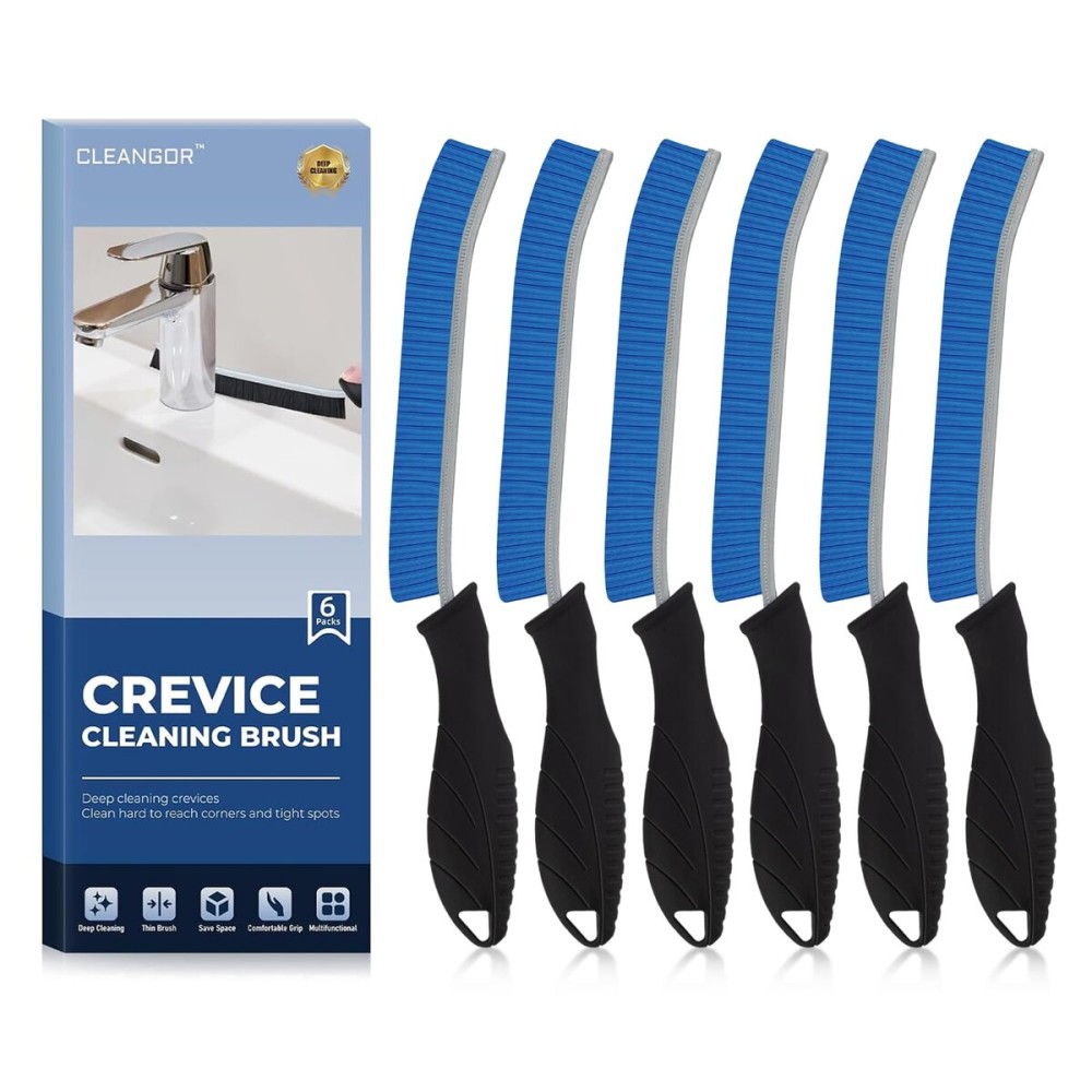 CLEANGOR Crevice Cleaning Brushes, Cleaner Scrub Brush Tool for Hard to Reach Tight Space, Home Essentials, Cleaning Supplies for Shower, Bathroom, Kitchen, Toilet, Window