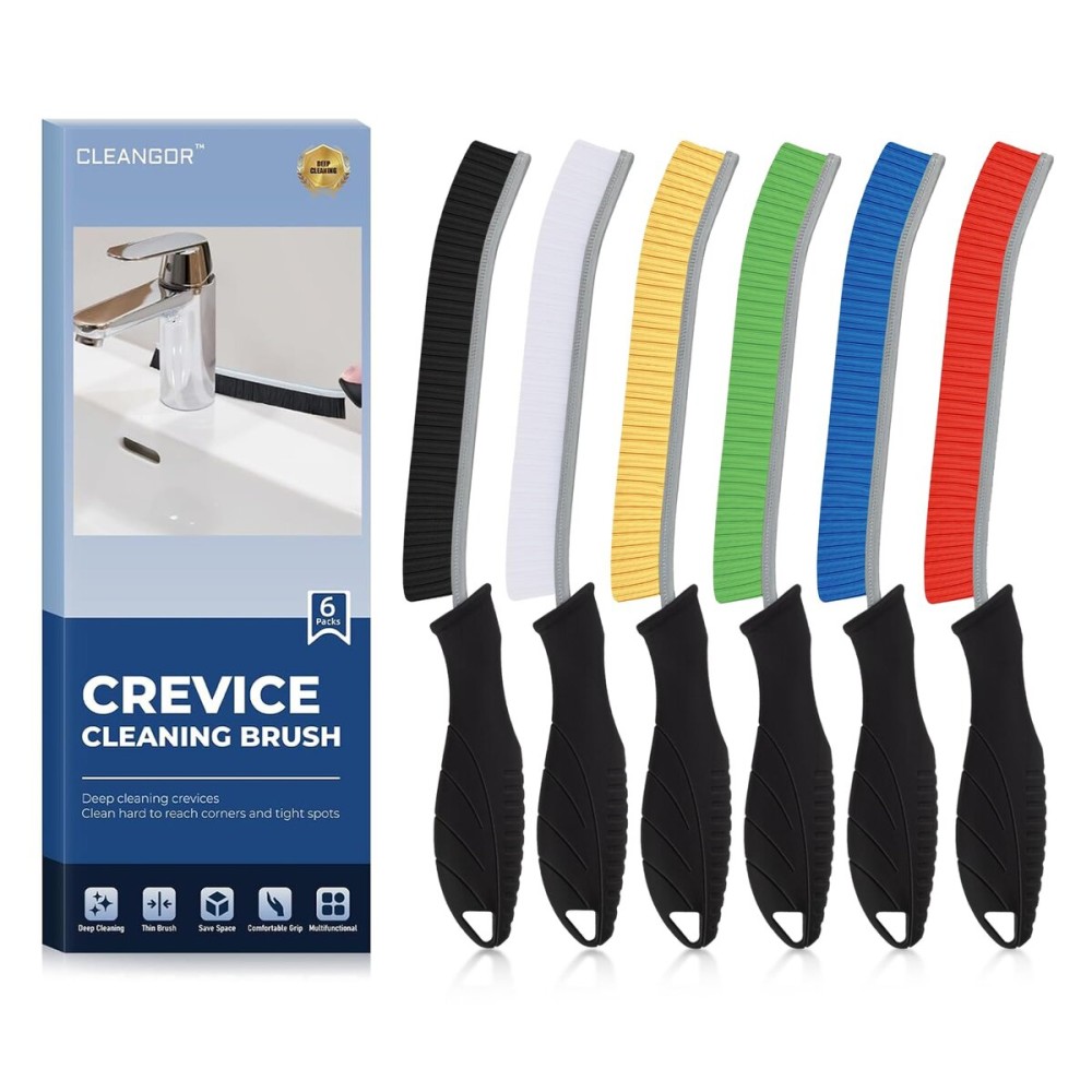 CLEANGOR Crevice Cleaning Brushes, Cleaner Scrub Brush Tool for Hard to Reach Tight Space, Home Essentials, Cleaning Supplies for Shower, Bathroom, Kitchen, Toilet, Window