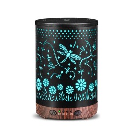 Essential Oil Diffuser 120ML Metal Aromatherapy Diffuser, Cool Mist Humidifier with Auto Shut-Off Protection 7 Color Lights for Home Office Spa (Dragonfly)