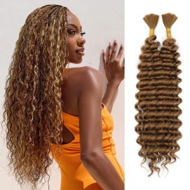 Human Braiding Hair Mix Synthetic Boho Hair for Braiding, 18 Inch Deep Wave Bulk for Boho Braids 2 Pcs Curly Bohemian Wet and Wavy Braiding Hair(27, 18 Inch-2pcs)