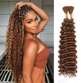 Human Braiding Hair Mix Synthetic Boho Hair for Braiding, 18 Inch Deep Wave Bulk for Boho Braids 2 Pcs Curly Bohemian Wet and Wavy Braiding Hair(30, 18 Inch-2pcs)