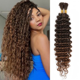 Human Braiding Hair Mix Synthetic Boho Hair for Braiding, 18 Inch Deep Wave Bulk for Boho Braids 2 Pcs Curly Bohemian Wet and Wavy Braiding Hair(4/30, 18 Inch-2pcs)