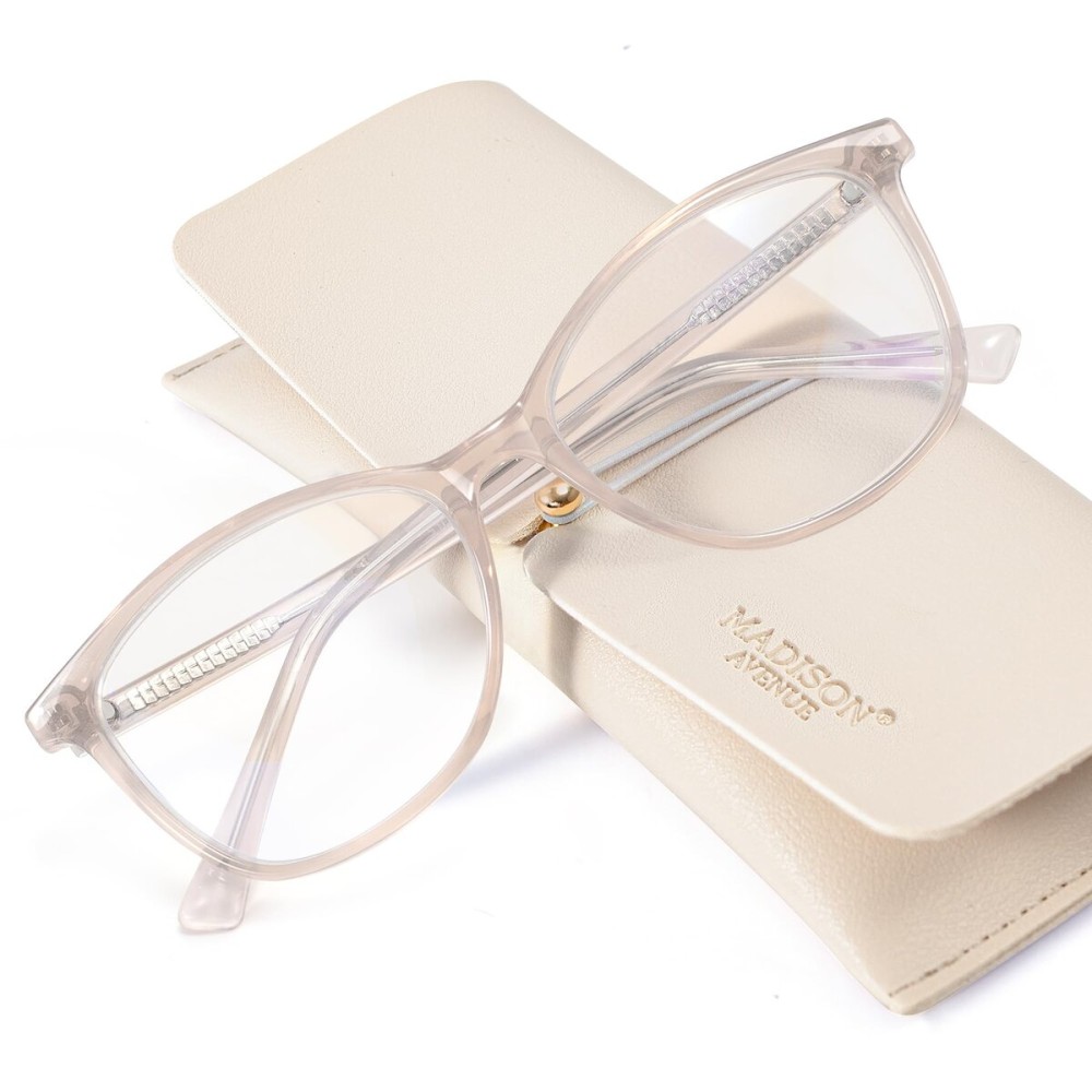 Madison Avenue TR90 Blue Light Blocking Glasses Anti Eyestrain UV Glare Blue Light Glasses for Women TV Phone Computer Gaming Eyeglasses (Nude Pink)