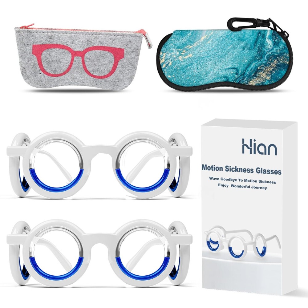 Hion Motion Sickness Glasses,Relieve Carsickness Airsickness Seasickness Glasses,Ultra-Light Portable Nausea Vertigo Glasses, No Lens Liquid Glasses for Adults or Kids(2Pairs)