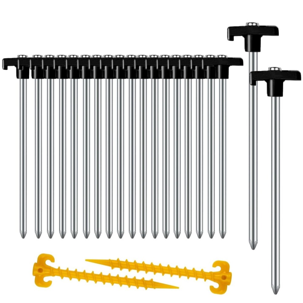 20+2PCS Tent Stakes Heavy Duty Camping Stakes,AVOFOREST 9.8Inch Non-Rust Metal Tent Pegs Ground Stakes Tent Spikes Camping,Garden,Hiking Black